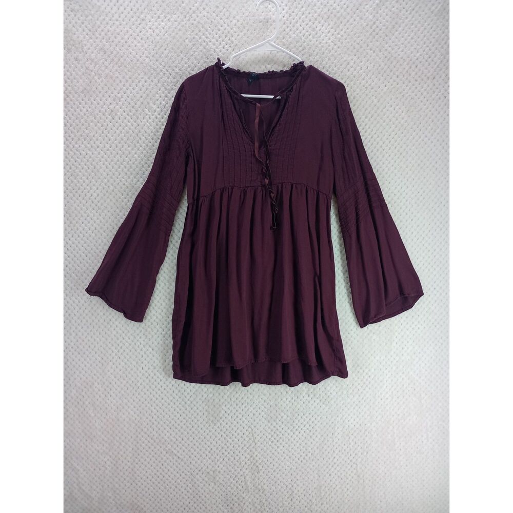 Banjara Women's Medium Plum Bell Sleeve Babydoll Top